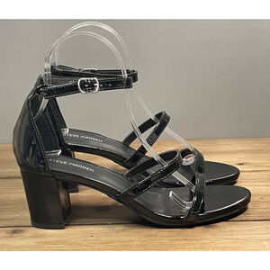 Steve Madden Girls Jana Heeled Sandal Size 5 Black Patent Block Heel Buckle